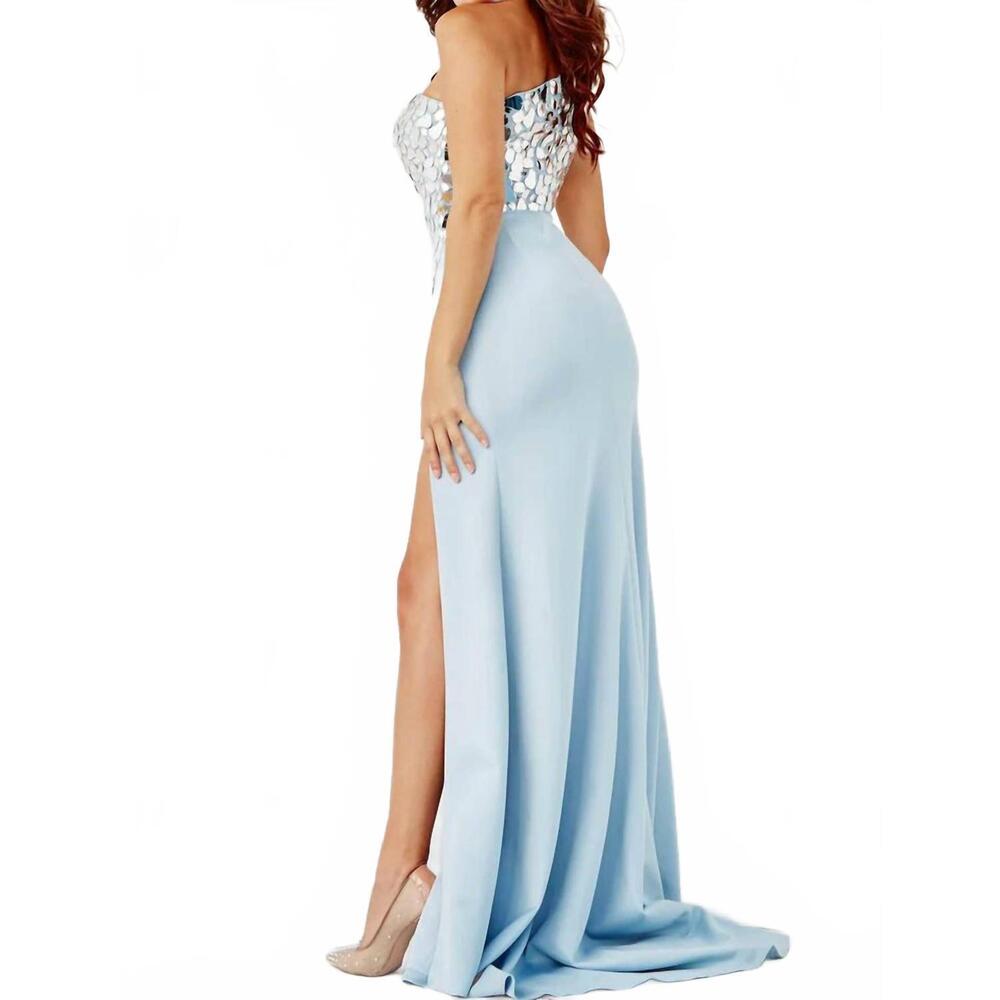 NEW JOVANI ice prism slit evening dress in light blue - Picture 2 of 2